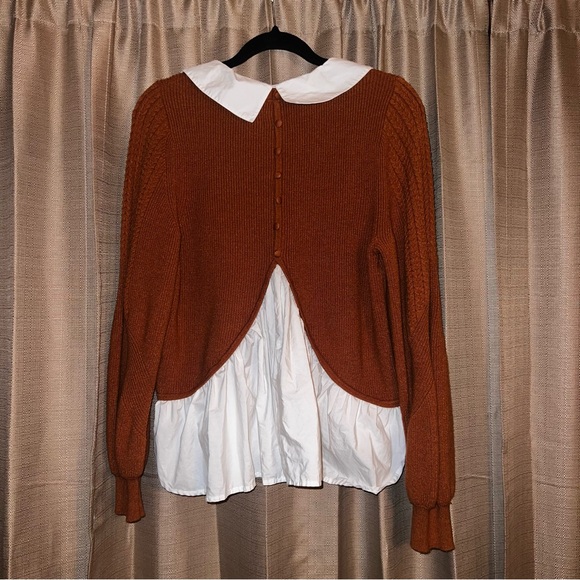Maeve by Anthropologie Burnt Orange Sweater with White Collar - Picture 4 of 5